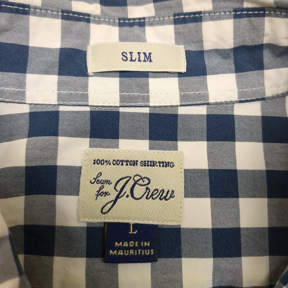 J Crew Slim Fit Gingham Check Button Down Shirt Mens Large Blue White Cotton‎